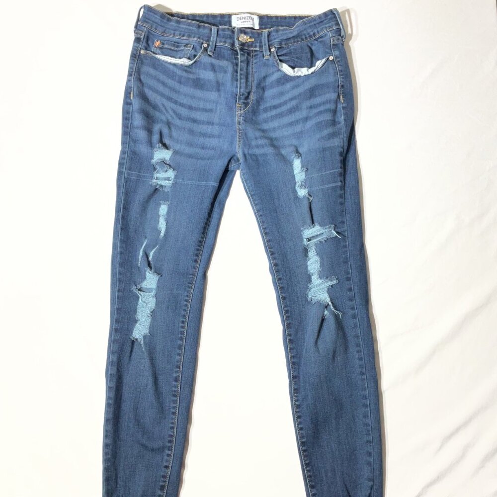 Denizen From Levis Womens Mid-Rise Distressed Skinny Jeans Size 13 Blue Denim